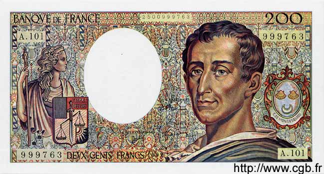200 Francs MONTESQUIEU FRANCIA  1992 F.70bis.01 FDC