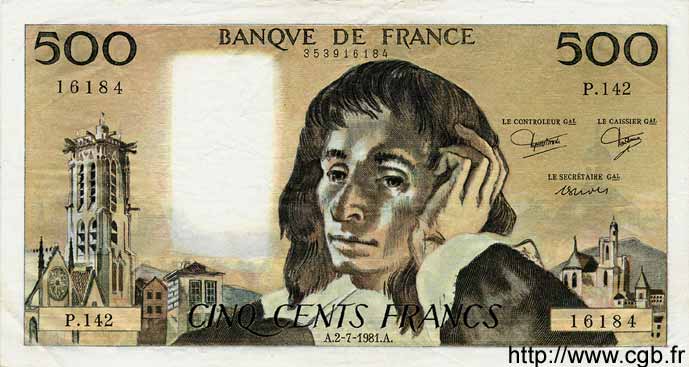 500 Francs PASCAL FRANCE  1981 F.71.25 XF