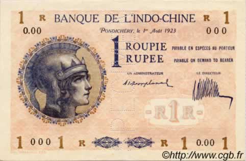 1 Roupie Spécimen INDIA FRANCESA  1923 P.04bs SPL