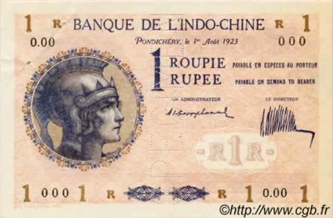 1 Roupie FRANZÖSISCHE-INDIEN  1923 P.04bs fST