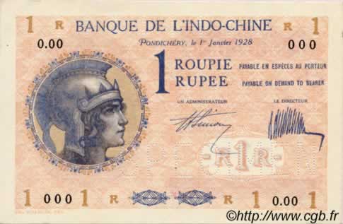 1 Roupie FRANZÖSISCHE-INDIEN  1928 P.04bs fST+