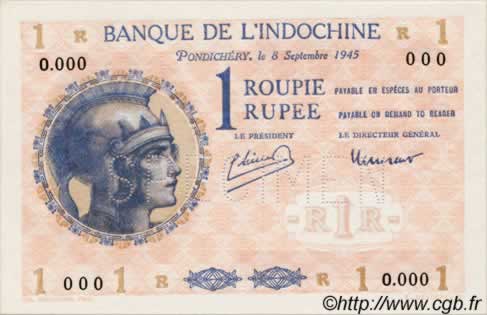 1 Roupie FRANZÖSISCHE-INDIEN  1945 P.04ds ST
