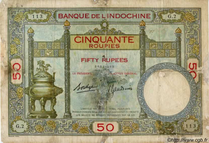50 Roupies FRENCH INDIA  1936 P.07b VG