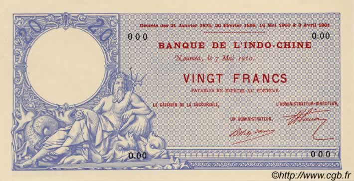 20 Francs NOUVELLE CALÉDONIE  1910 P.16s ST