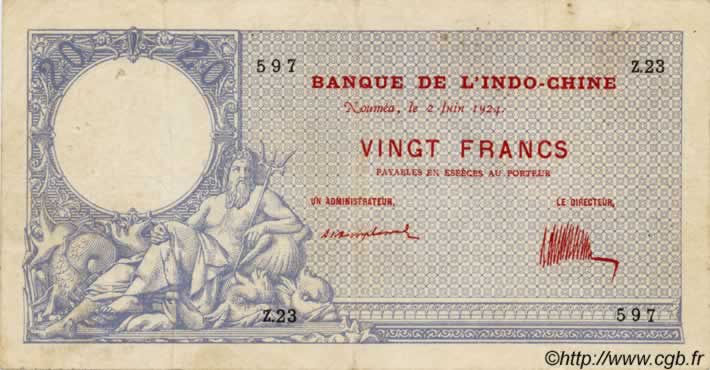 20 Francs NOUVELLE CALÉDONIE  1924 P.20 q.BB