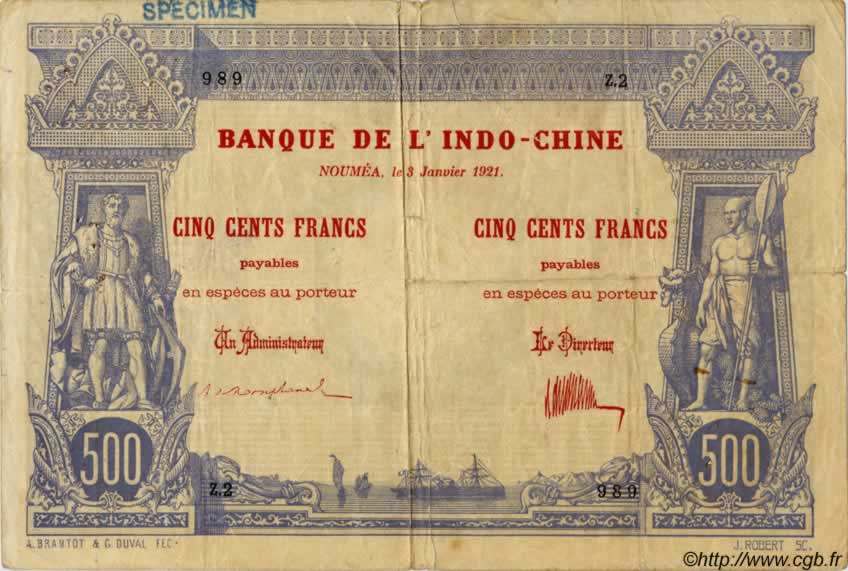 500 Francs NEW CALEDONIA  1921 P.22s F-