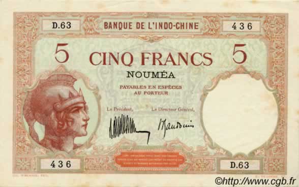 5 Francs NEW CALEDONIA  1932 P.36b XF
