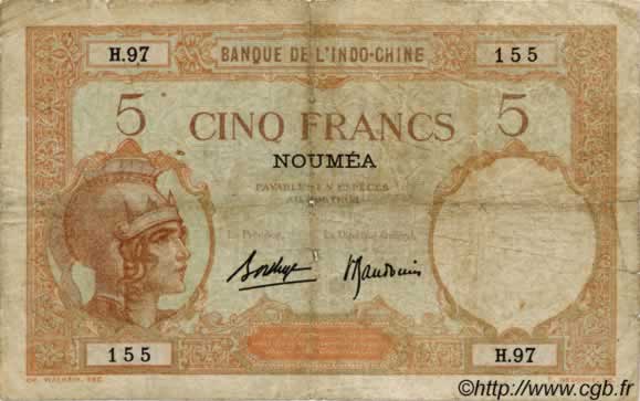 5 Francs NEW CALEDONIA  1936 P.36b VG