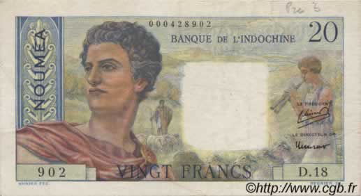 20 Francs NOUVELLE CALÉDONIE  1954 P.50a VF+
