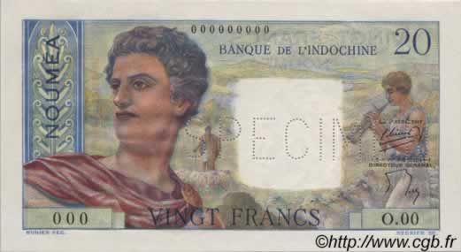 20 Francs NOUVELLE CALÉDONIE  1954 P.50bs FDC
