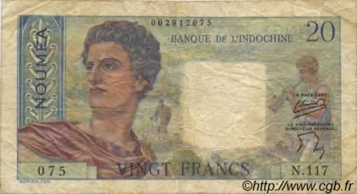 20 Francs NEW CALEDONIA  1954 P.50b F