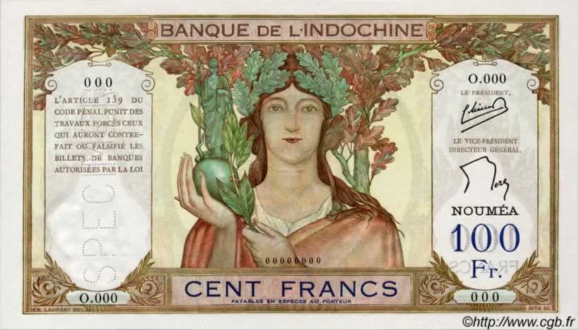 100 Francs NEW CALEDONIA  1957 P.42ds UNC