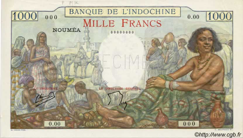 1000 Francs NEW CALEDONIA  1947 P.43bs AU+