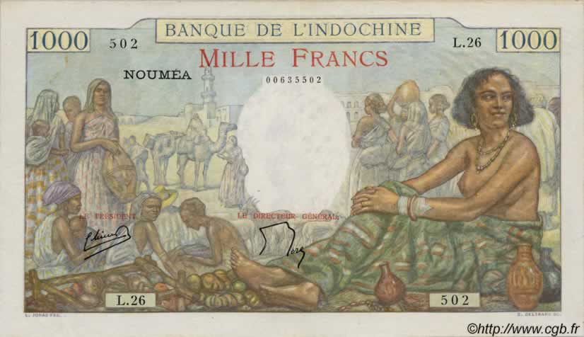 1000 Francs NOUVELLE CALÉDONIE  1947 P.43b MBC+