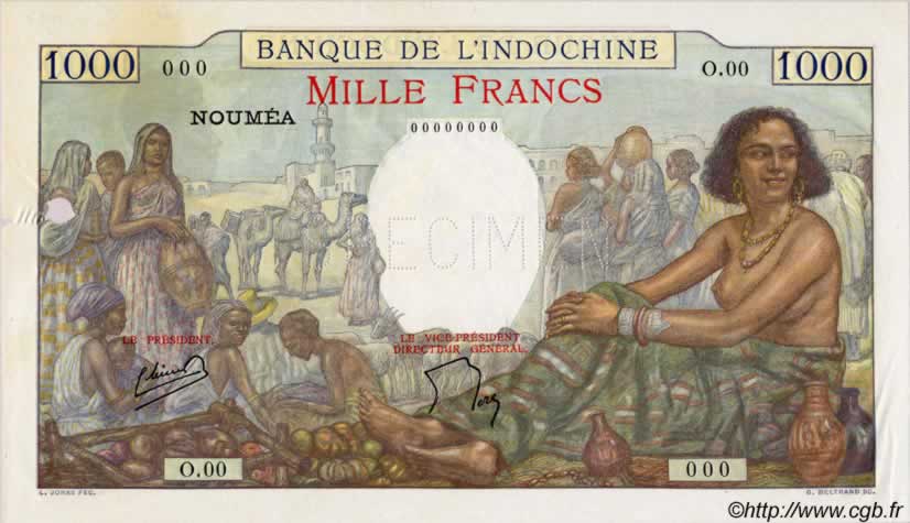 1000 Francs NOUVELLE CALÉDONIE  1952 P.43cs XF