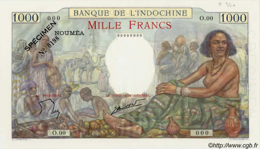 1000 Francs NOUVELLE CALÉDONIE  1952 P.43c TB+