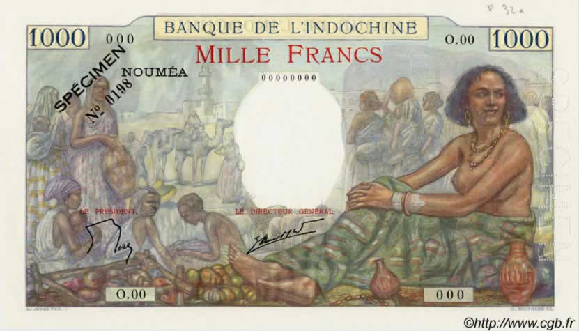 1000 Francs NEW CALEDONIA  1963 P.43ds UNC