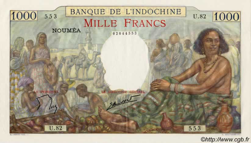1000 Francs NEW CALEDONIA  1963 P.43d AU