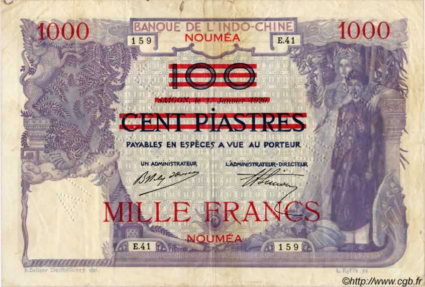 1000 Francs NEW CALEDONIA  1939 P.40 F+