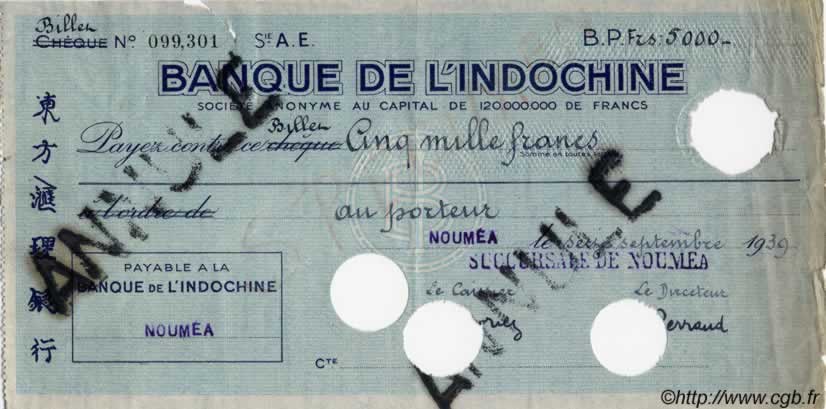 5000 Francs NEW CALEDONIA  1939 P.41 F+