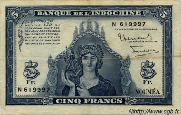 5 Francs NOUVELLE CALÉDONIE  1944 P.48 VF