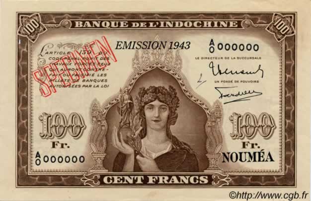 100 Francs NOUVELLE CALÉDONIE  1943 P.46as VZ+