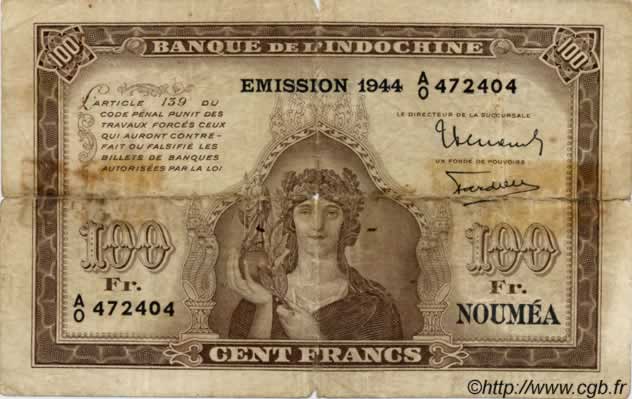 100 Francs NEW CALEDONIA  1944 P.46b G