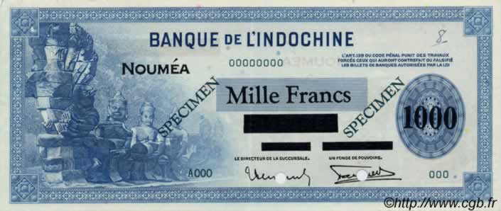 1000 Francs NOUVELLE CALÉDONIE  1943 P.45s XF+