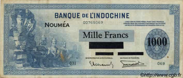 1000 Francs NEW CALEDONIA  1943 P.45 F+