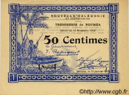 50 Centimes NEW CALEDONIA  1919 P.30 AU