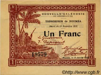 1 Franc NEW CALEDONIA  1919 P.31 AU
