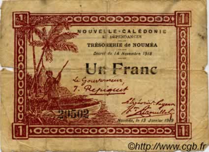 1 Franc NEW CALEDONIA  1919 P.34a VG