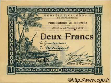 2 Francs NEW CALEDONIA  1919 P.32 AU