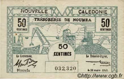 50 Centimes NOUVELLE CALÉDONIE  1943 P.54s SS
