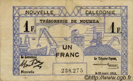 1 Franc NOUVELLE CALÉDONIE  1943 P.55b BC