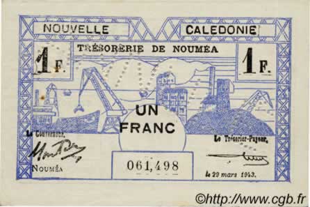 1 Franc NOUVELLE CALÉDONIE  1943 P.55bs XF