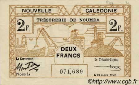 2 Francs NEW CALEDONIA  1943 P.56a AU