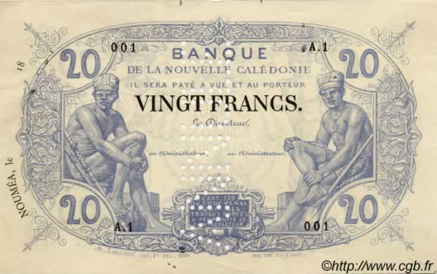 20 Francs Épreuve NOUVELLE CALÉDONIE  1875 P. -s AU