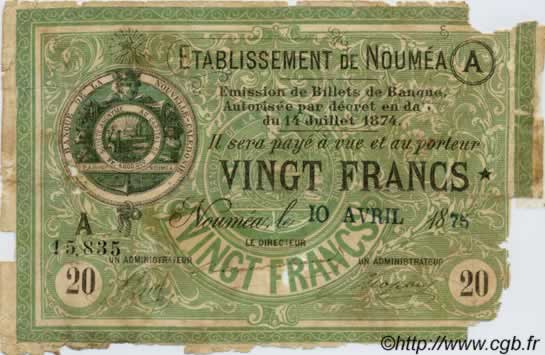 20 Francs NOUVELLE CALÉDONIE Nouméa 1875 P.07 P