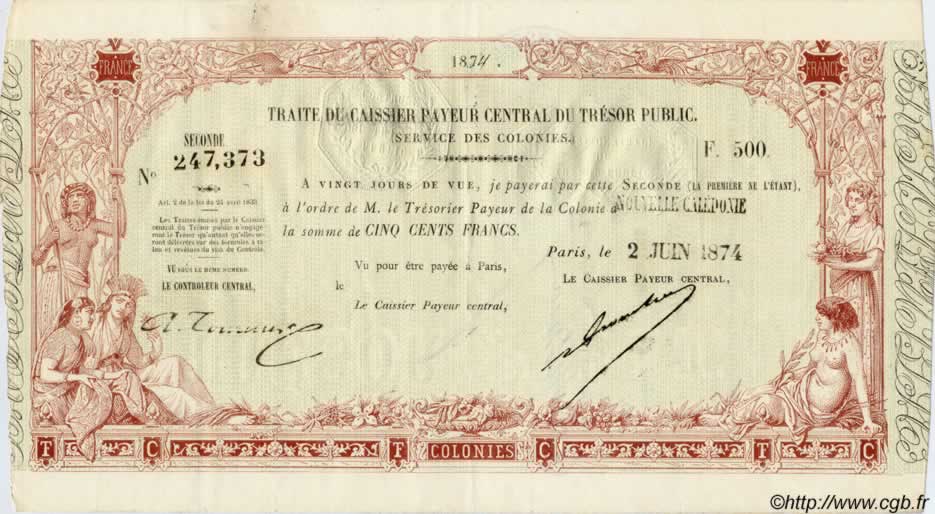 500 Francs NOUVELLE CALÉDONIE  1874 P.- AU