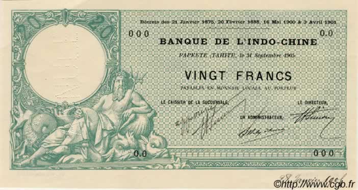 20 Francs TAHITI  1905 P.02 fST+