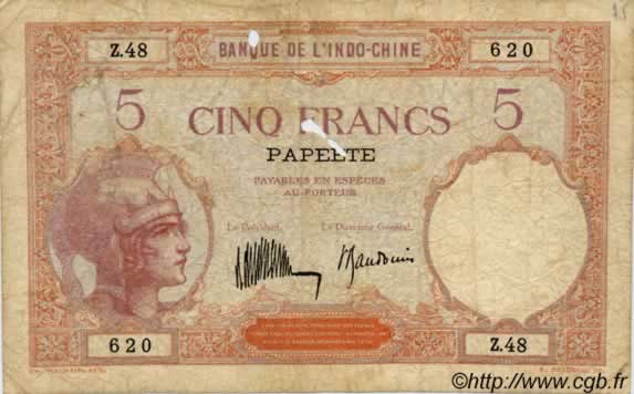 5 Francs TAHITI  1932 P.11b SGE