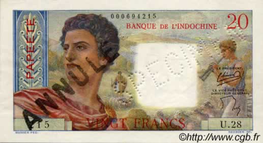 20 Francs TAHITI  1954 P.21bs VZ