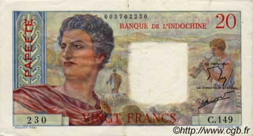 20 Francs TAHITI  1960 P.21c VF