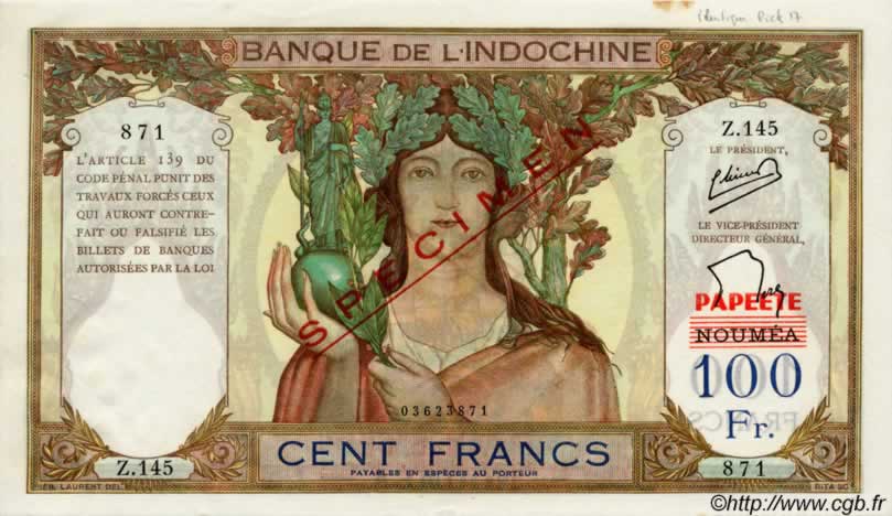 100 Francs TAHITI  1963 P. -s fST