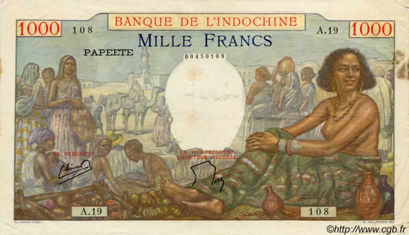 1000 Francs TAHITI  1954 P.15b q.BB