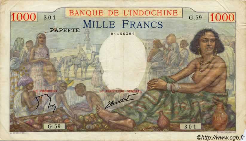 1000 Francs TAHITI  1954 P.15c F