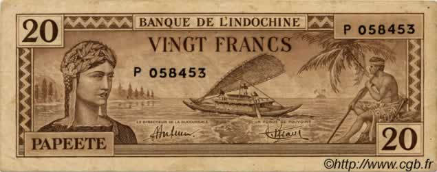 20 Francs TAHITI  1944 P.20 SS