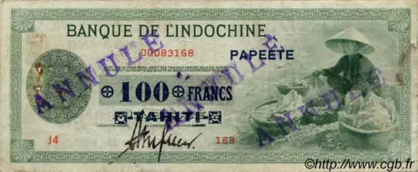 100 Francs TAHITI  1943 P.17b MB