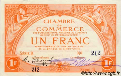 1 Franc OCEANIA  1919 P.03 fST